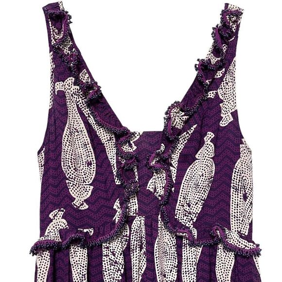 TORY BURCH Petula Paisley Beaded Ruffle Silk Maxi Dress 8 - Picture 4 of 14